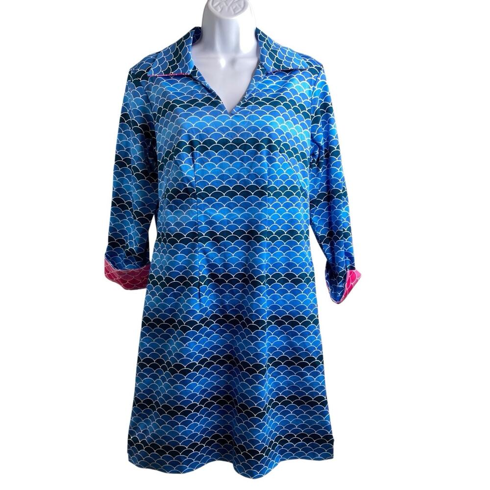 Melly M Blue Coastal Chic Dress Size‎ 4 Preppy Flip Cuffs Stretchy Nautical